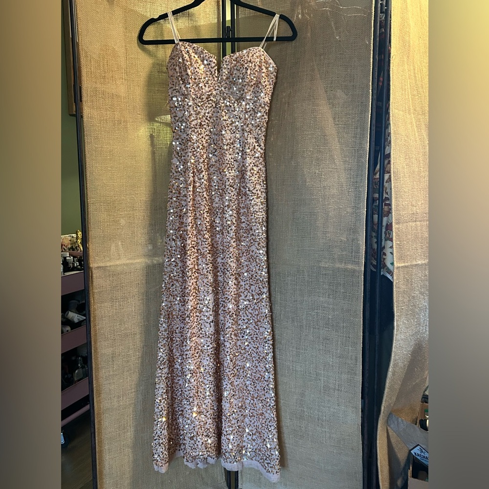 Hailey by Adrianna Papell Blush Pink Sequined Beaded Strapless Dress
